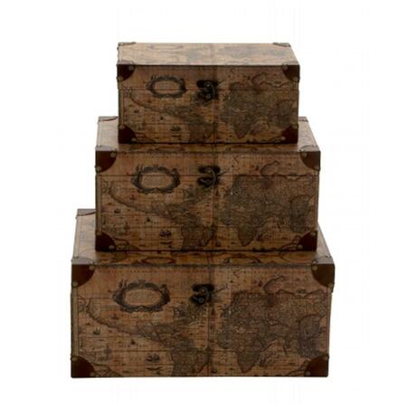 BENZARA Ancient Wood Faux Leather Box, 3Pk 41067